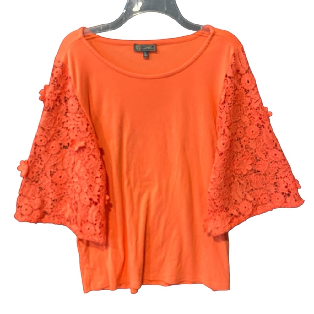DG2 by Diane Gilman Corded Lace Sleeve Floral Lace Top L
